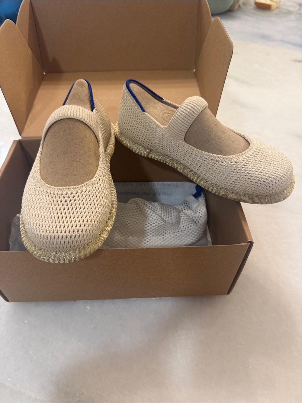 Kids Rothy Beige Knit Mary Jane Shoes